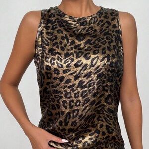 Chic Leopard Print Metallic Top